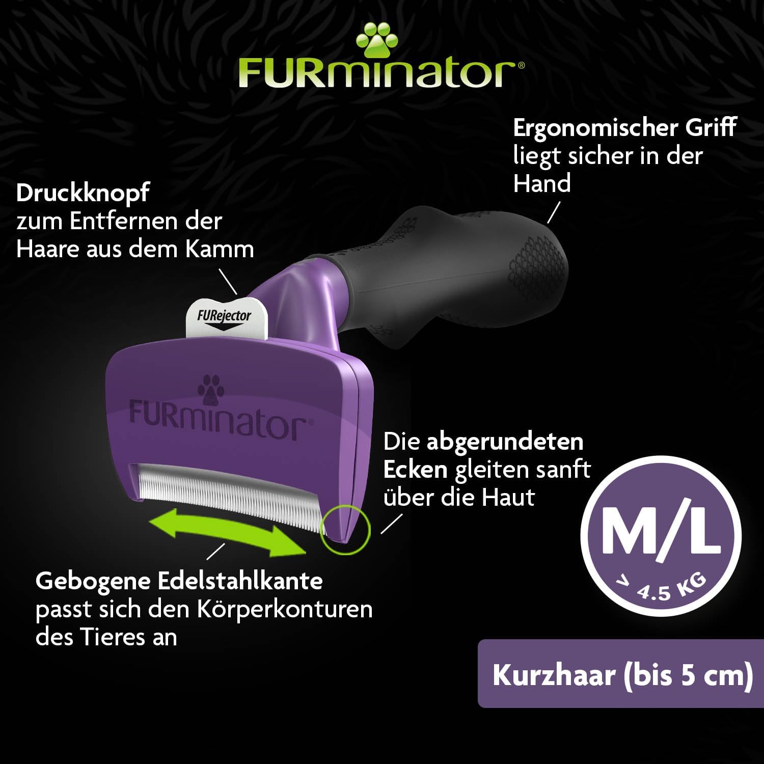 FURminator deShedding Tool Katzen Größe M,L Kurzhaar - Katzenbürste für mittelgroße und große Katzen zur Entfernung der Unterwolle